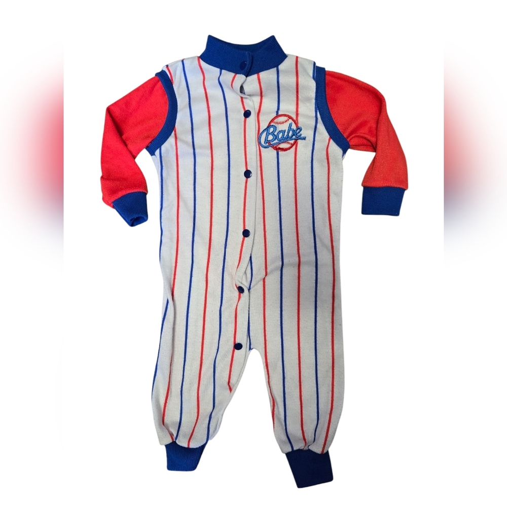 Vintage 1990s Playskool Red and Blue Striped Baseball Bodysuit